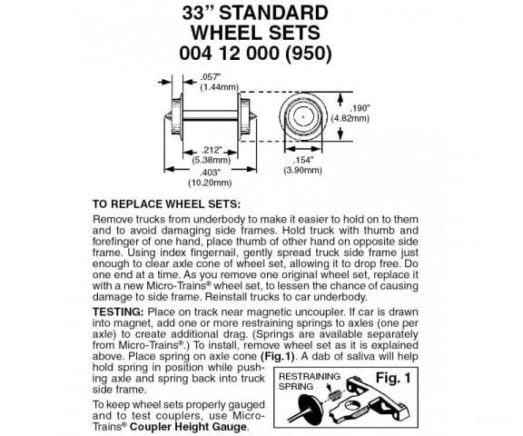 Micro Trains 412000 Wheelsets - 33 Diameter Axles Pkg(12) Couplers & Trucks