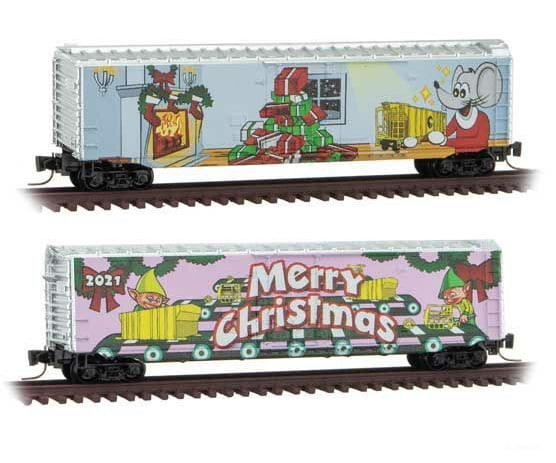 Micro Trains Z 50700710 50 Plug-Door Boxcar - Ready To Run -- 2021 Micro-Mouse Christmas Car Freight
