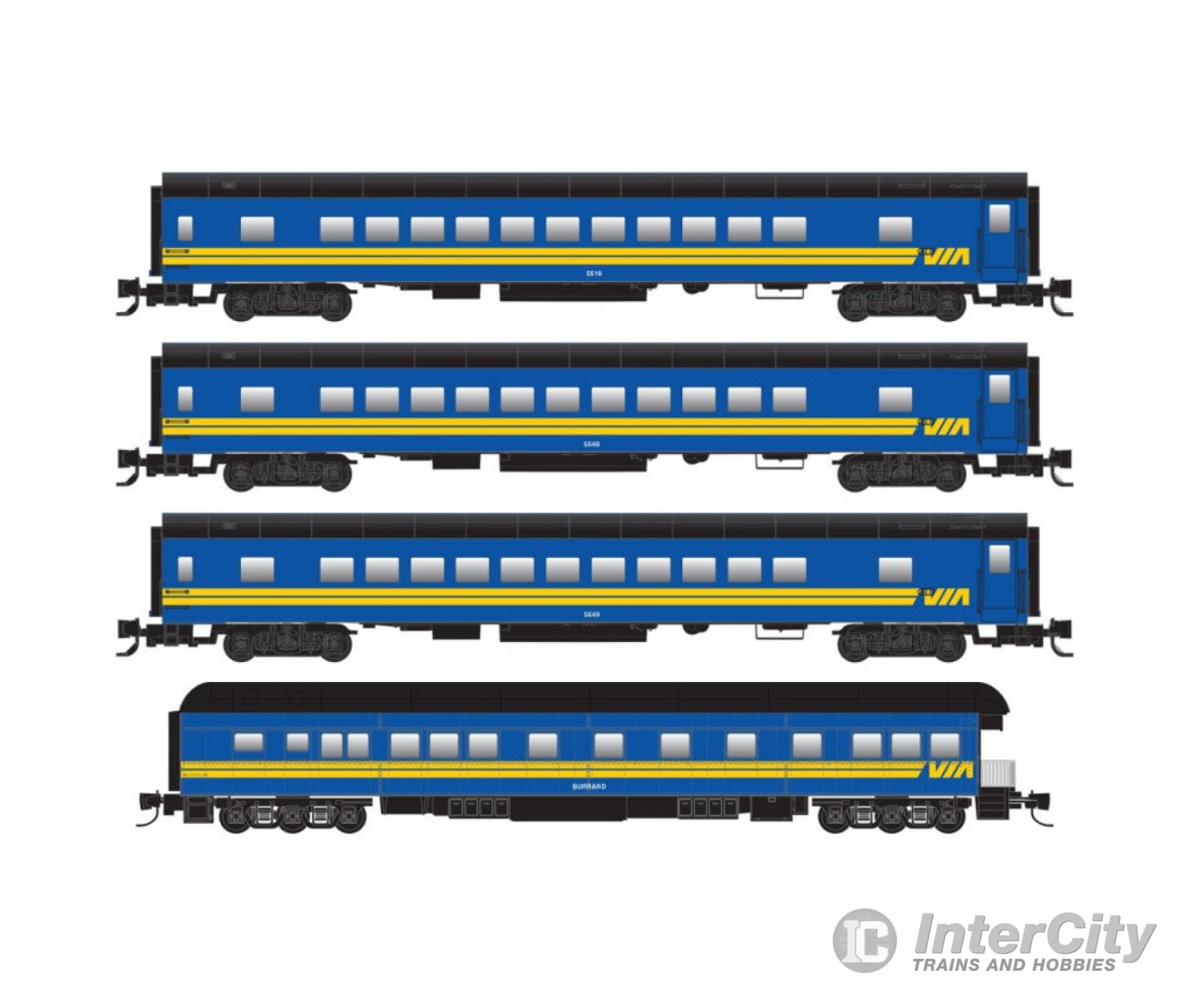Micro Trains Z 99401210 4-Car Passenger Set (3 Streamlined Coaches 1 Modernized Business Car) -- Via