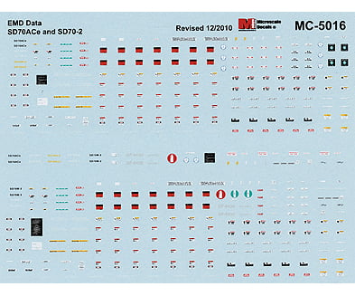 Microscale Ho 5016 Mini Cal Railroad Decal Set -- Emd Sd70Ace & Sd70-2 Data Only Decals