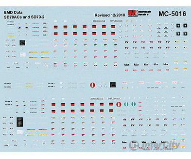 Microscale Ho 5016 Mini Cal Railroad Decal Set -- Emd Sd70Ace & Sd70-2 Data Only Decals
