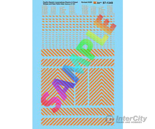 Microscale Ho 871349 Pacific Electric - Pe -- Stripes & Gear Ratio Data For Diesels Electrics Decals