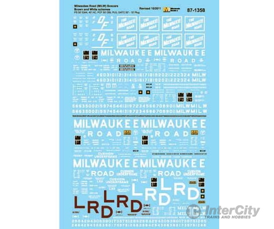 Microscale Ho 871358 Railroad Decal Set -- Milwaukee Road Boxcars #2 Brown & White Schemes 1970S
