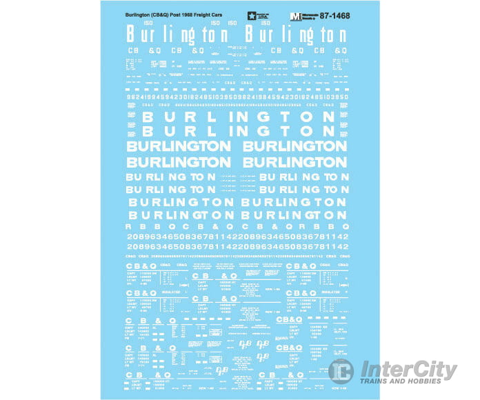 Microscale Ho 871468 Railroad Decal Set -- Chicago Burlington & Quincy Post-1968 Freight Cars Decals