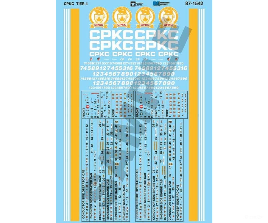 Microscale HO 871542 Railroad Decal Set - Canadian Pacific Kansas City CPKC GE ET44AC Tier 4 Data Sheet Decals