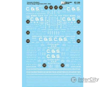 Microscale Ho 87159 Railroad Decal Set -- Colorado & Southern Narrow Gauge Freight Cars And