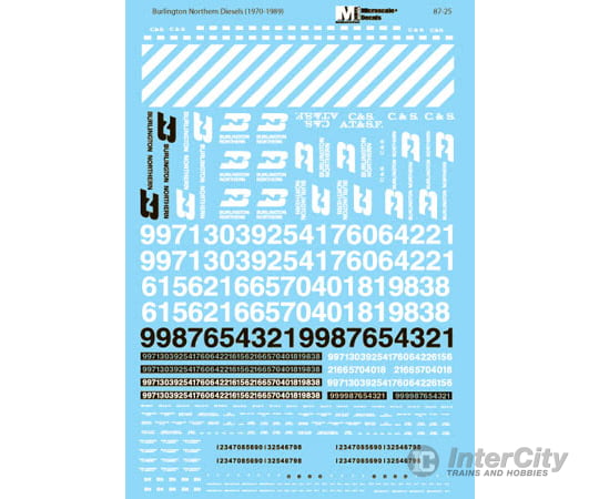 Microscale HO 8725 Burlington Northern BN - Diesel Locomotives (green black) 1970-1989 Decals