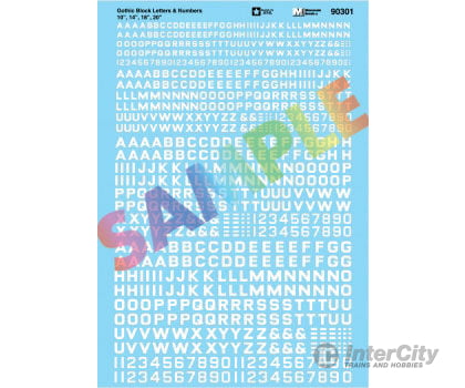 Microscale Ho 90301 Alphabet & Number Decal Set -- Gothic Block (White) 10’ 14’ 18’ 20’ Decals