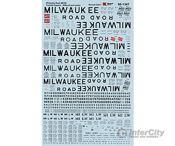 Microscale N 601347 Railroad Decal Set -- Milwaukee Road 4000 Cubic Foot & Smaller Covered Hoppers