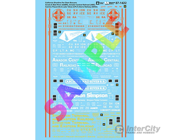 Microscale N 601422 Railroad Decal Set -- Calif Shortline Per Diem Boxcars A&Mr Amador Central