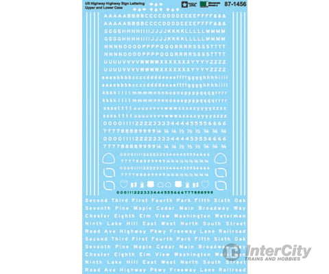 Microscale N 601456 Highway Sign Decal Set -- Us Lettering Upper & Lower Case Decals