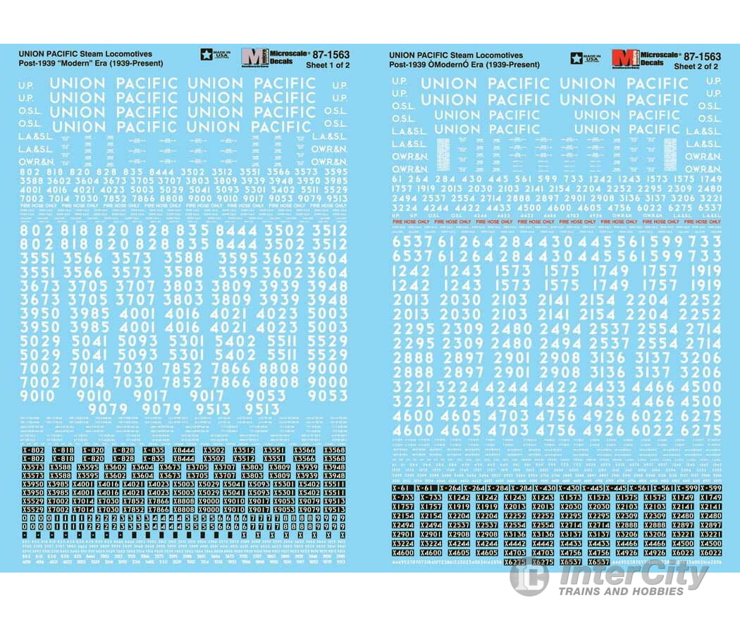 Microscale N 601563 Railroad Decal Set - - Union Pacific Steam Locomotives 1939 - Present (White