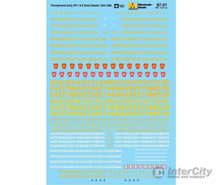 Microscale N 6021 Railroad Decal Set - Prr -- Hood Unit Diesels 1937-1968 Decals
