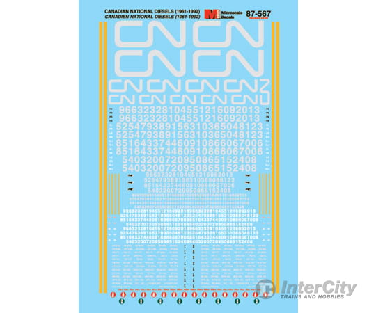 Microscale N 60567 Railroad Decal Set - Cn Modern Diesels 1961-1992 Decals