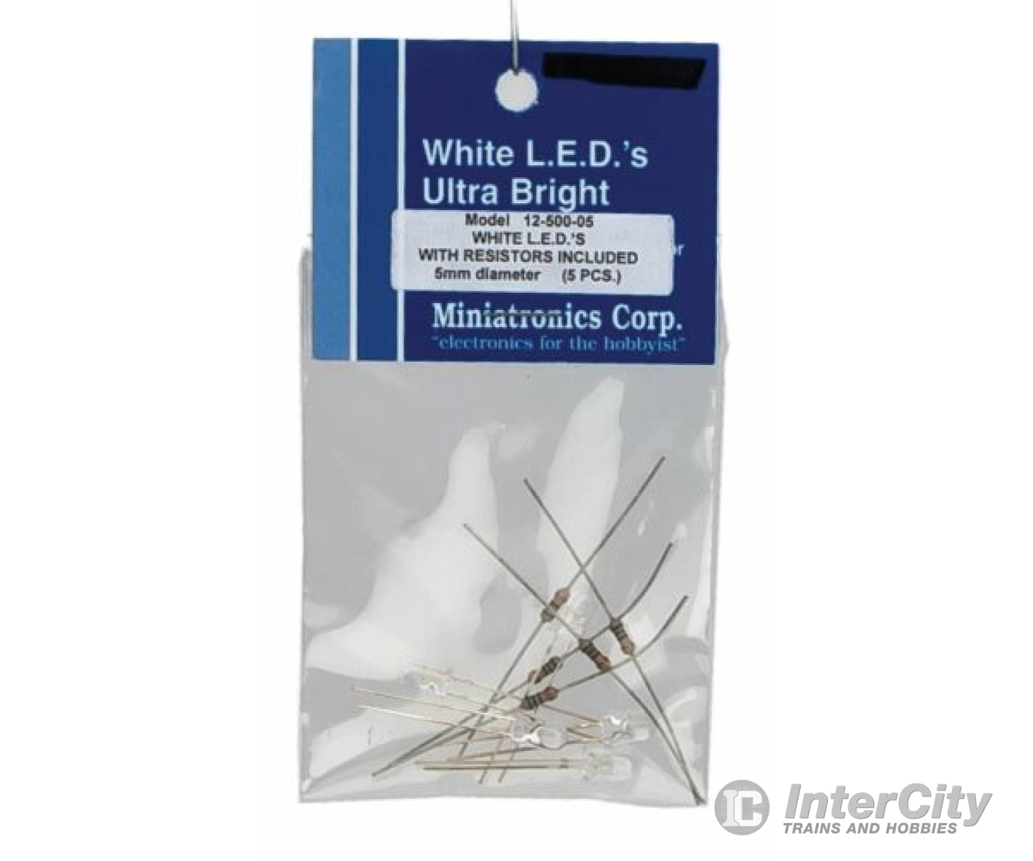 Miniatronics Corp. 1250005 White Led - Ultra Bright 5Mm 3-4V Dc 5 Pack With Resistors Lights &