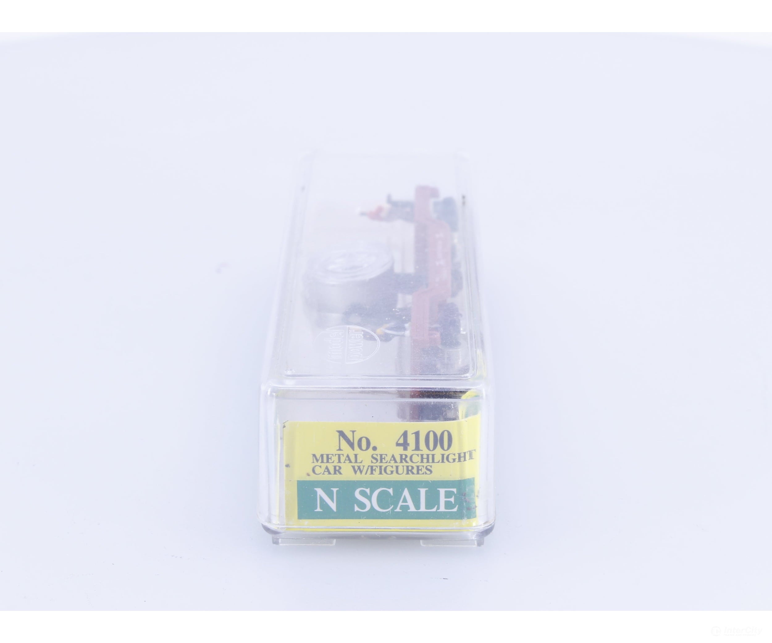 Model Power 4100 N Depressed Center Metal Searchlight Flat Car with Figures 824 - Freight Cars