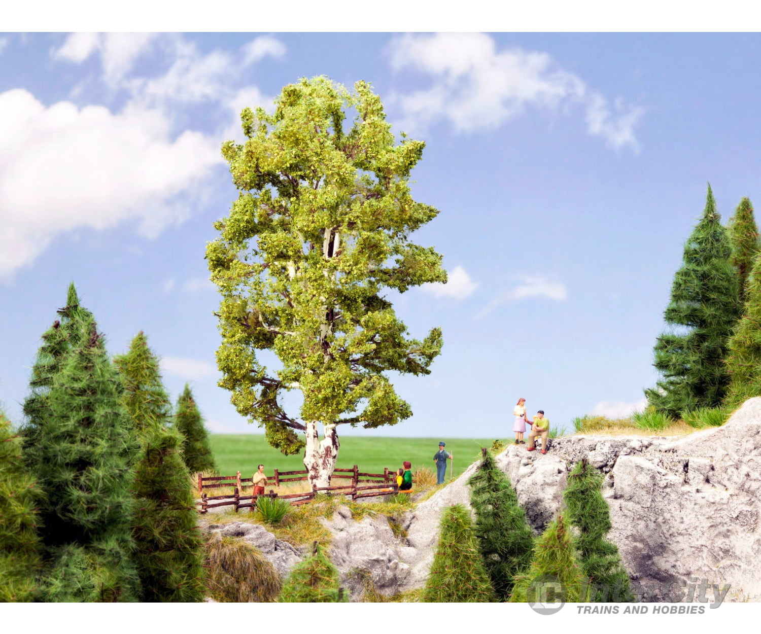 Noch 21641 HO O Double-Trunk Birch Trees & Vegetation