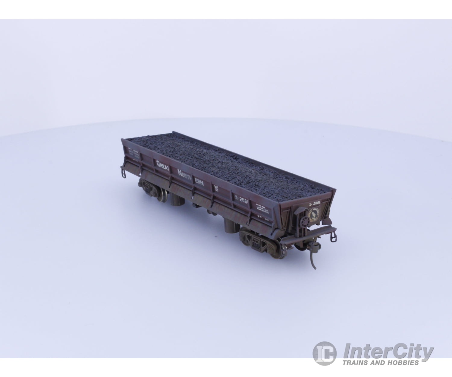 Overland OMI-1317 HO Brass Side Dump Car Paccar Prof. Custom Weathered with Load Great Northern (GN) 2061 Freight Cars
