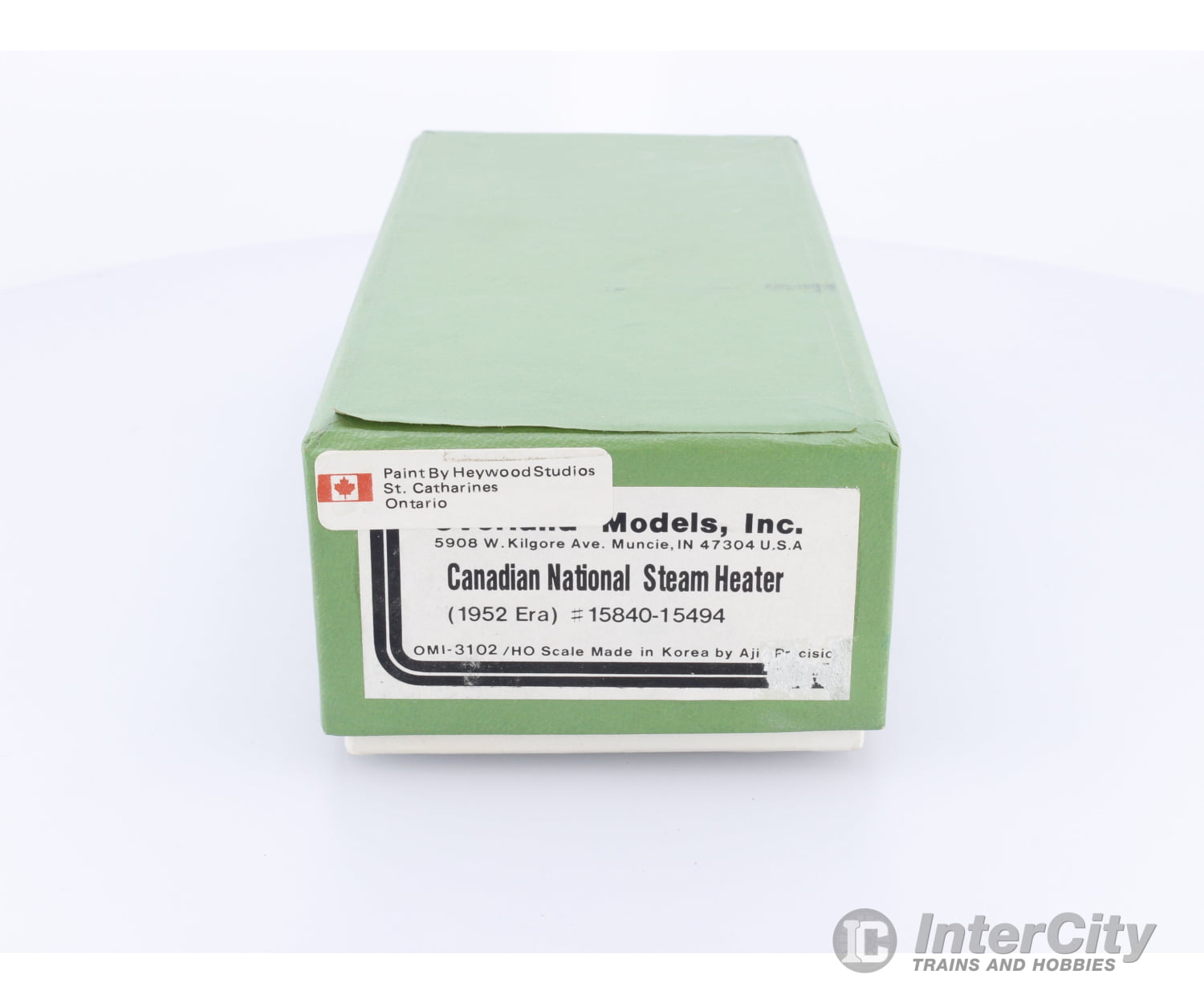 Overland OMI-3102 HO Brass Steam Heater Car 1952 Era Painted Black and Green Canadian National (CN) 15843 Passenger Cars