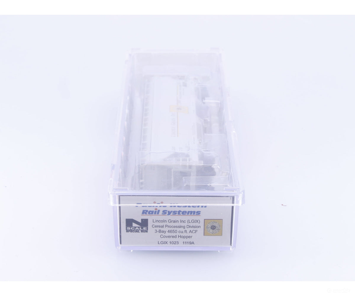 Pacific Western Rail Systems 1119A N 3 Bay ACF Covered Hopper Lincoln Grain (LGIX) 1023 - Freight Cars
