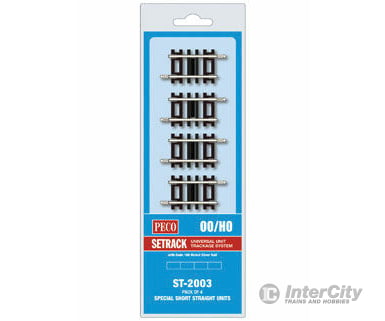 Peco St2003 Code 100 Nickel Silver Special Short Straight - Setrack 1-5/8 4.1Cm Pkg(4) Track &