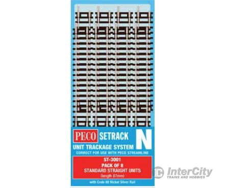 Peco St3001 Code 80 Standard Straight 8-Pack - Setrack Each: 3-7/16 87Mm Track & Turnouts