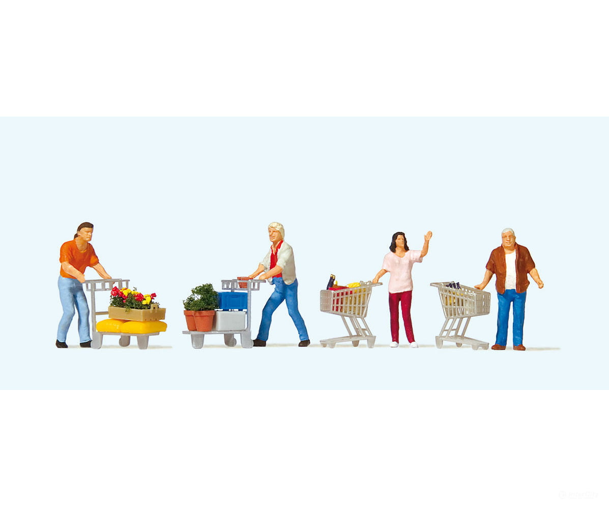 Preiser Ho 10722 Shoppers With Shopping Carts Pkg(4) Figures