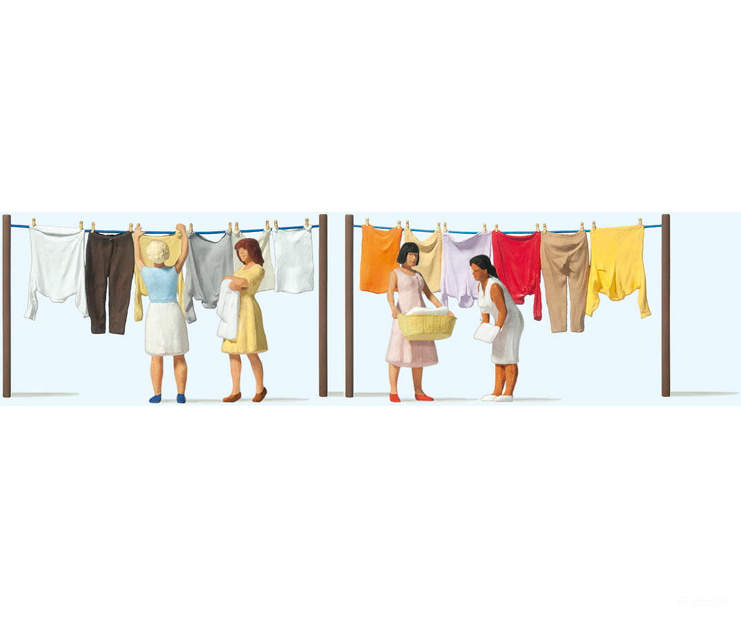 Preiser Ho 10741 Women Hanging Laundry -- 4 And 2 Clothes Lines Figures