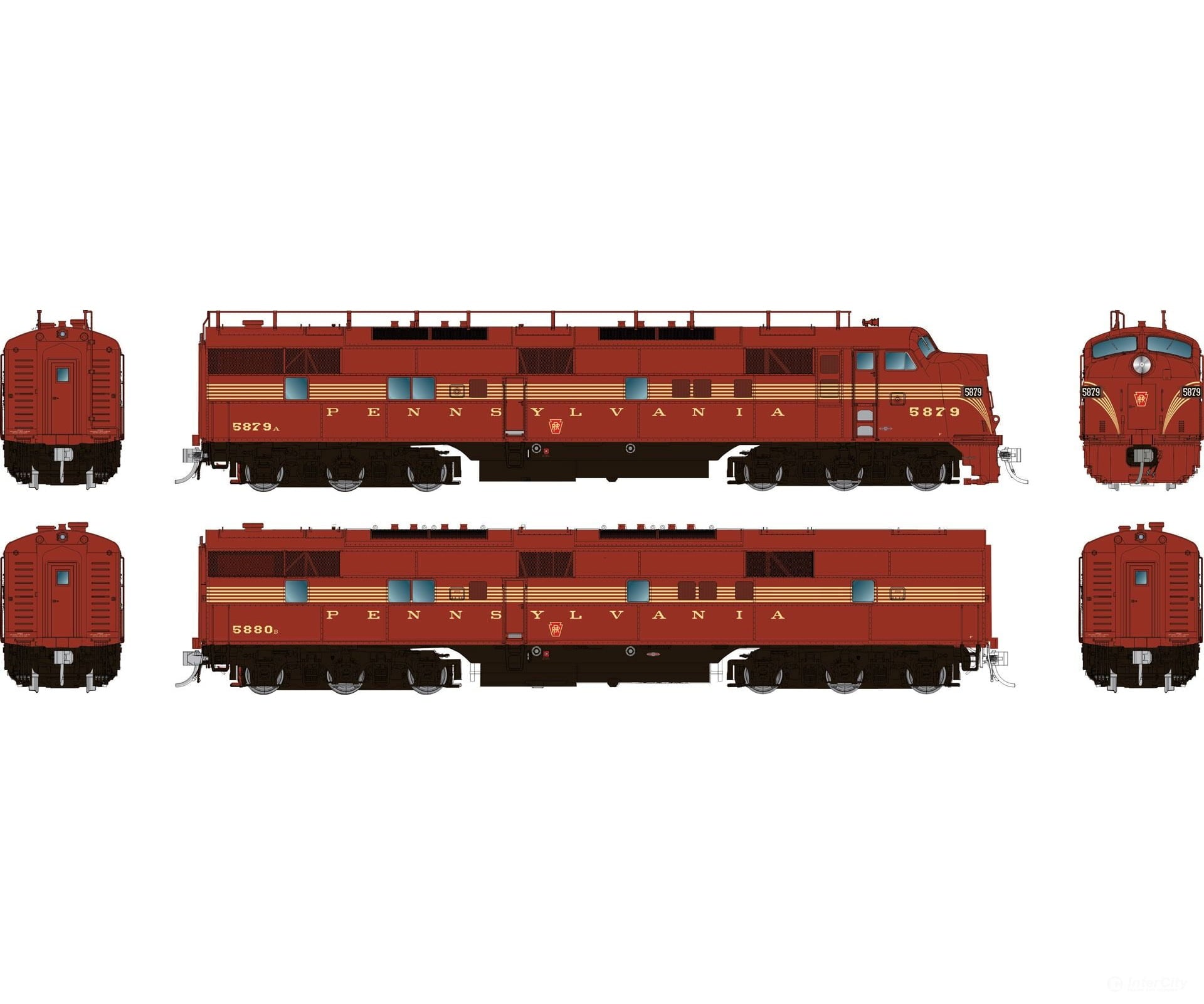 Rapido 029024 HO EMD E7A + E7B (DC/Silent): Pennsylvania - 5 Stripe Scheme: #5879 + #5840B Locomotives