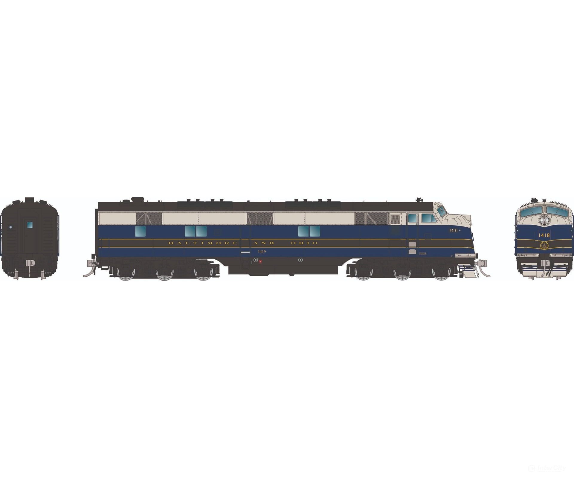 Rapido 029501 HO EMD E7A (DC/DCC/Sound): Baltimore & Ohio - Blue & Gray: #1418 Locomotives