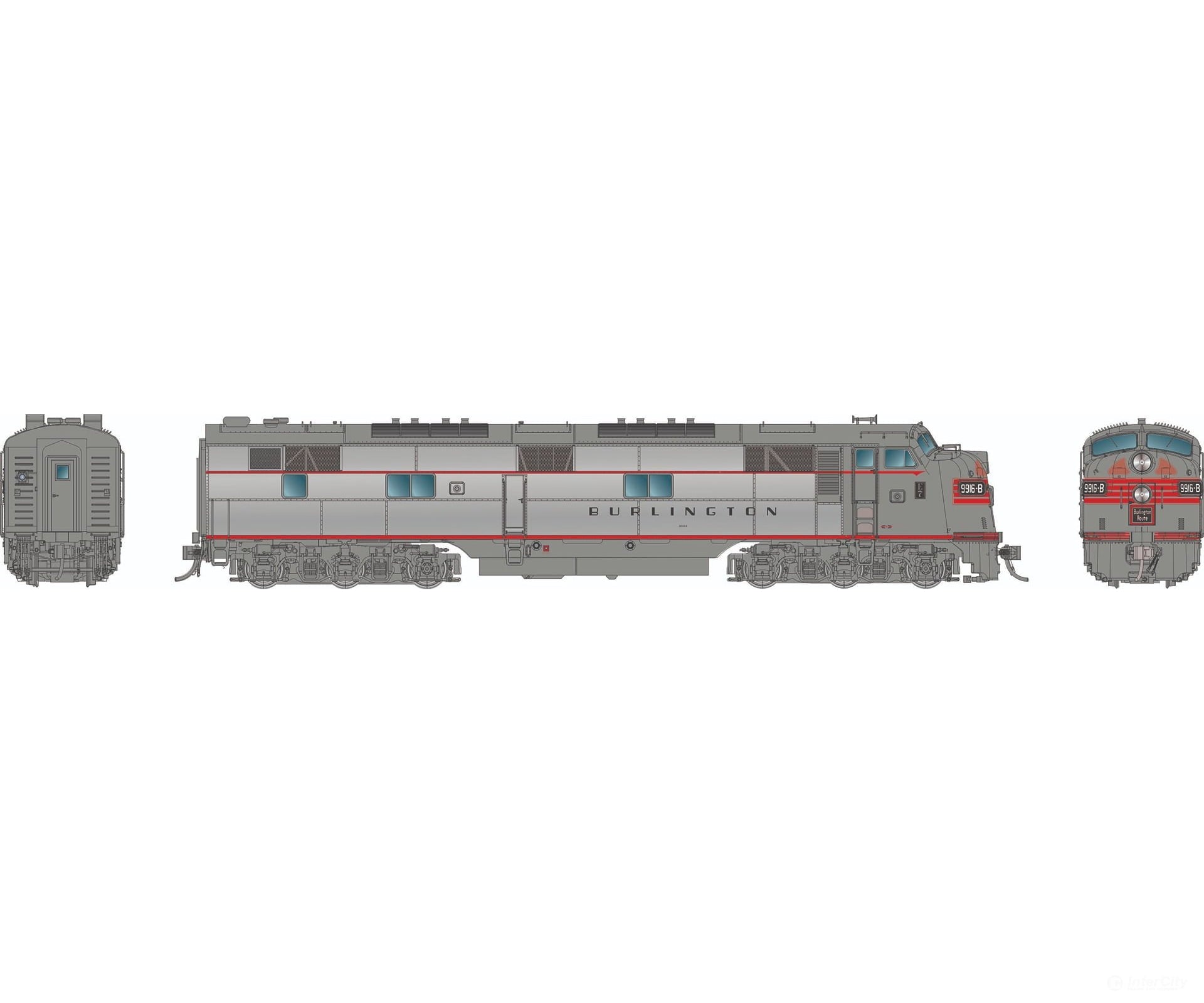 Rapido 029512 HO EMD E7A (DC/DCC/Sound): Chicago Burlington & Quincy - Silver Scheme: #9916B Locomotives