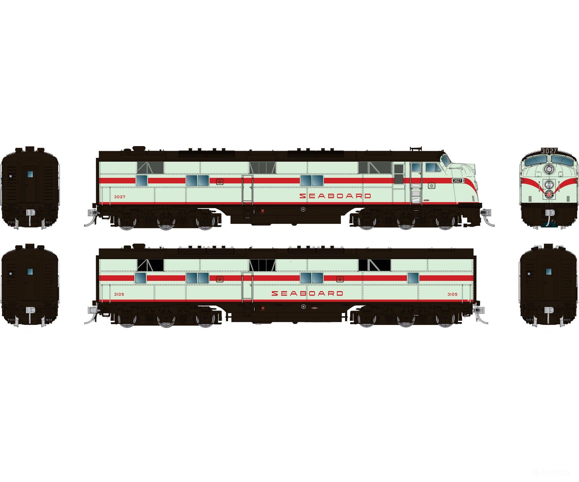 Rapido 029529 HO EMD E7A + E7B (DC/DCC/Sound): Seaboard Air Line - Mint Green: #3027 + #3105 Locomotives