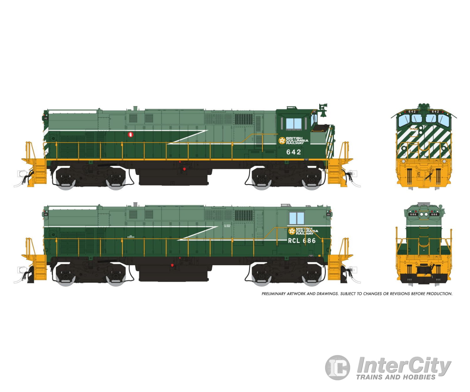 Rapido 033529 Ho M420 + M420B (Dc/Dcc/Sound): Bcr - Green Lightning Stripe Scheme: #642 #686