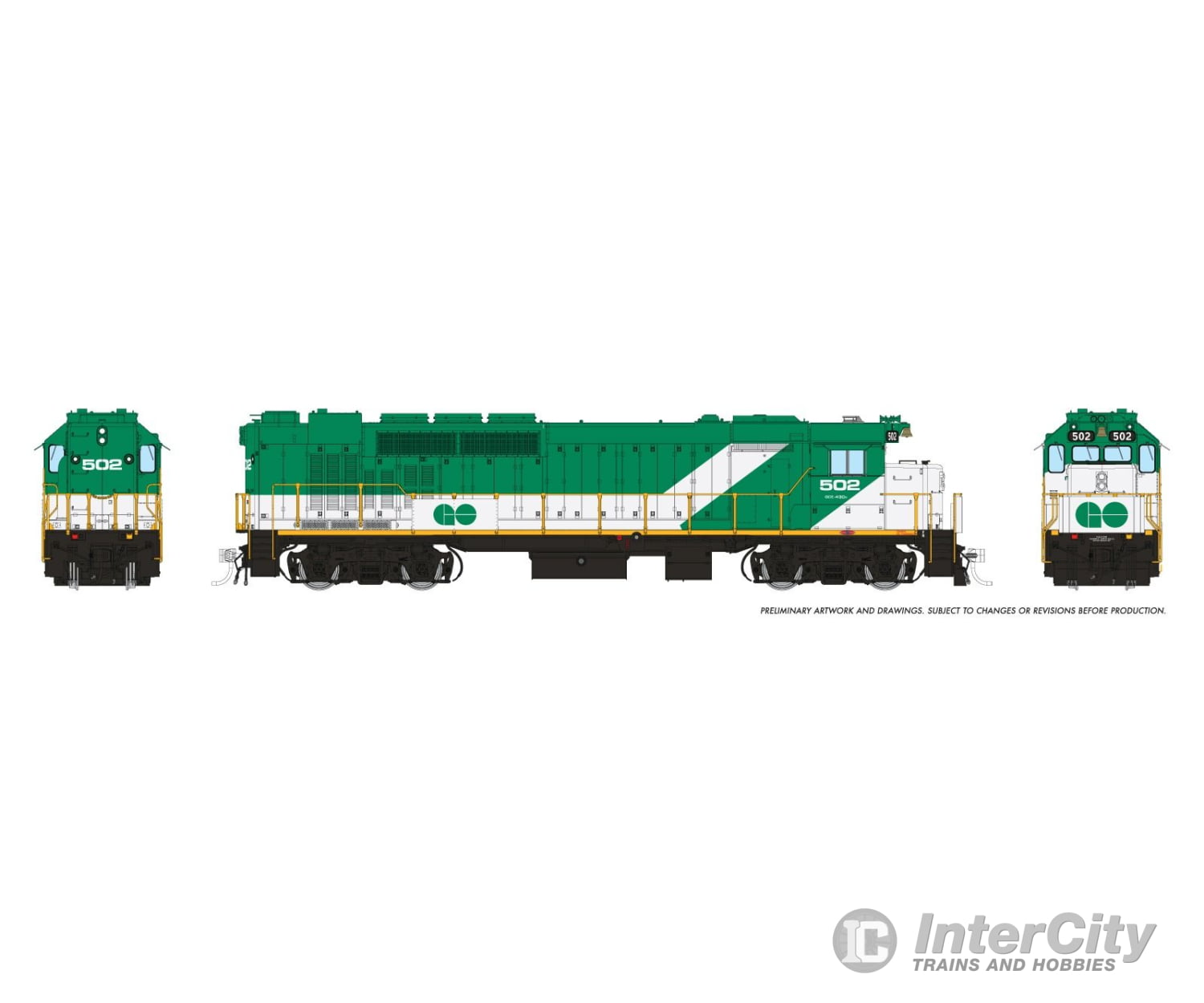 Rapido 034007 HO GP40TC (DC/Silent): GO Transit - Green & White Early Font: #502 Locomotives