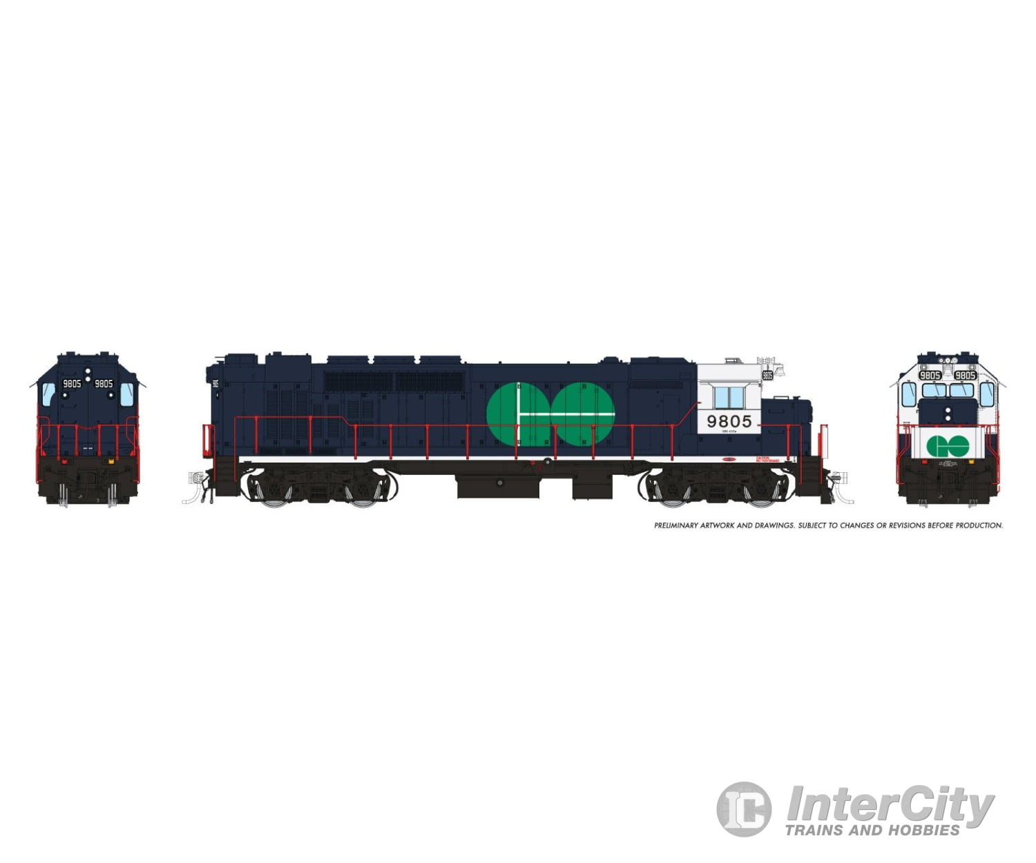 Rapido 034504 HO GP40TC (DC/DCC/Sound): GO Transit - Blue Scheme: #9805 Locomotives
