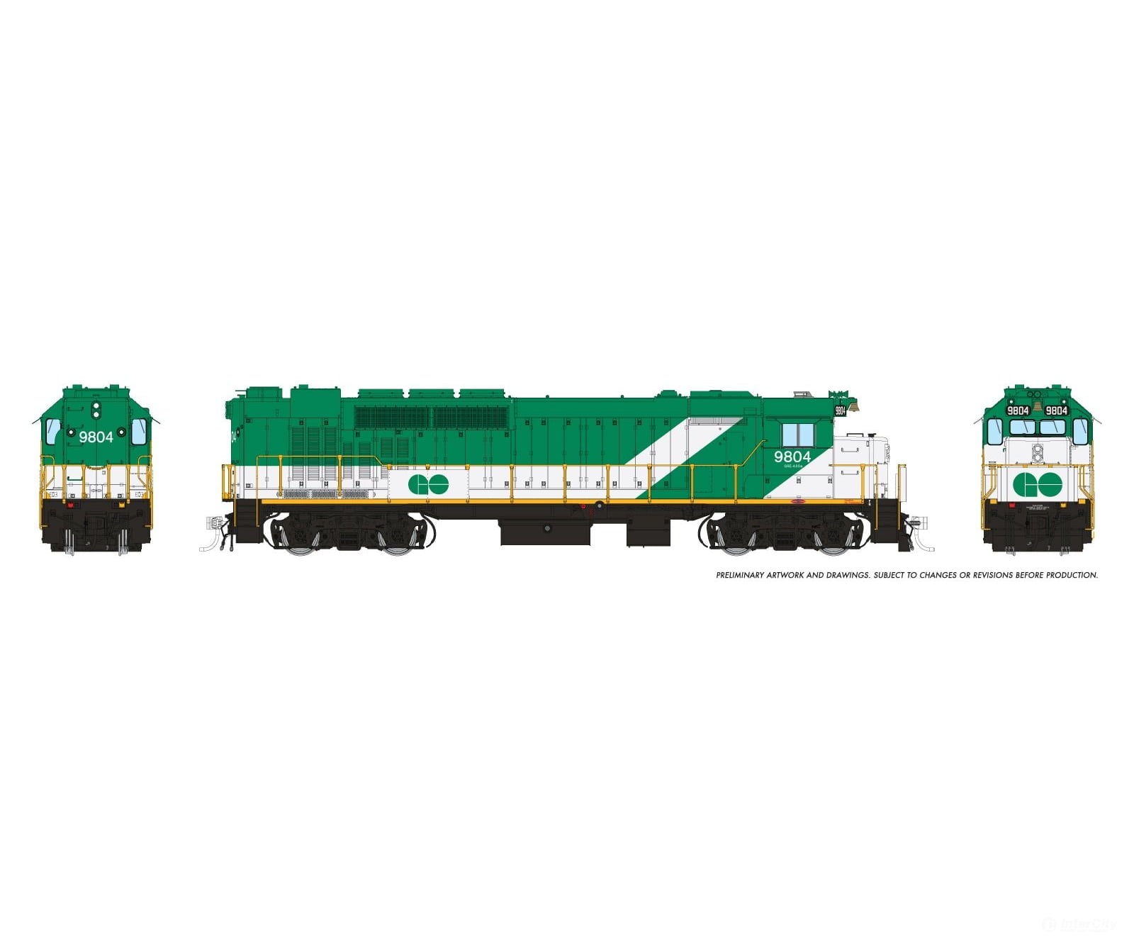 Rapido 034506 HO GP40TC (DC/DCC/Sound): GO Transit - Green & White: #9804 Locomotives