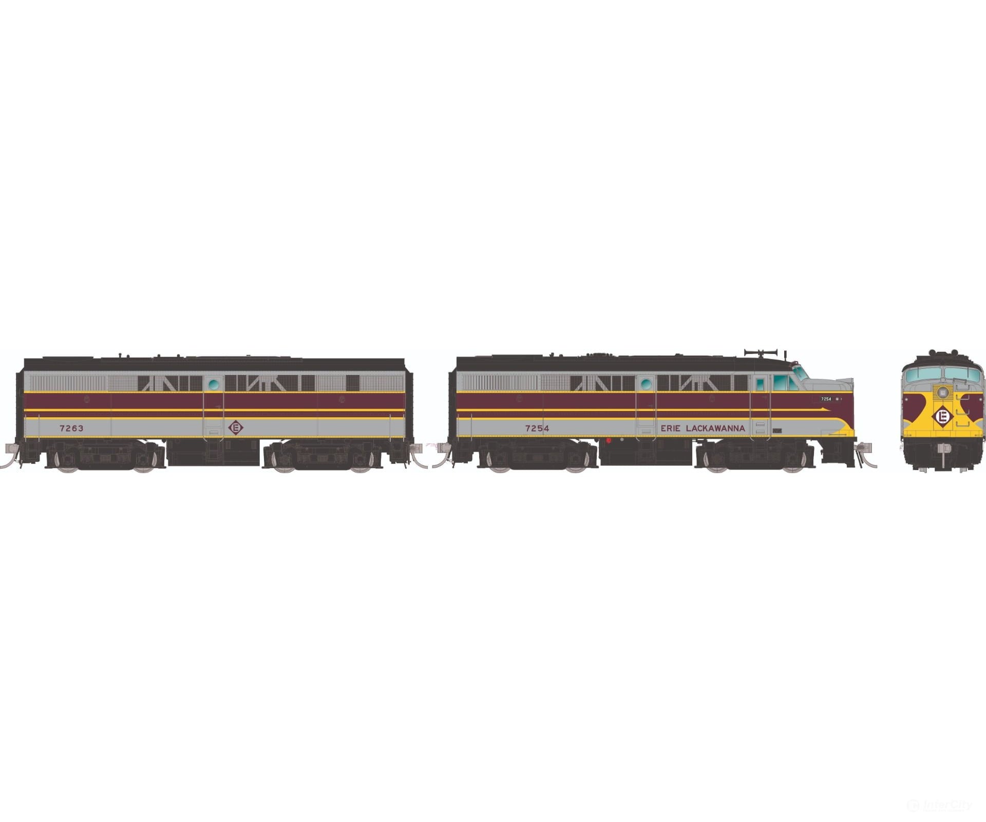 Rapido 037047 Ho Alco Fa-1 + Fb-1 (Dc/Silent): Erie Lackawanna - Grey & Maroon: #7254 #7263