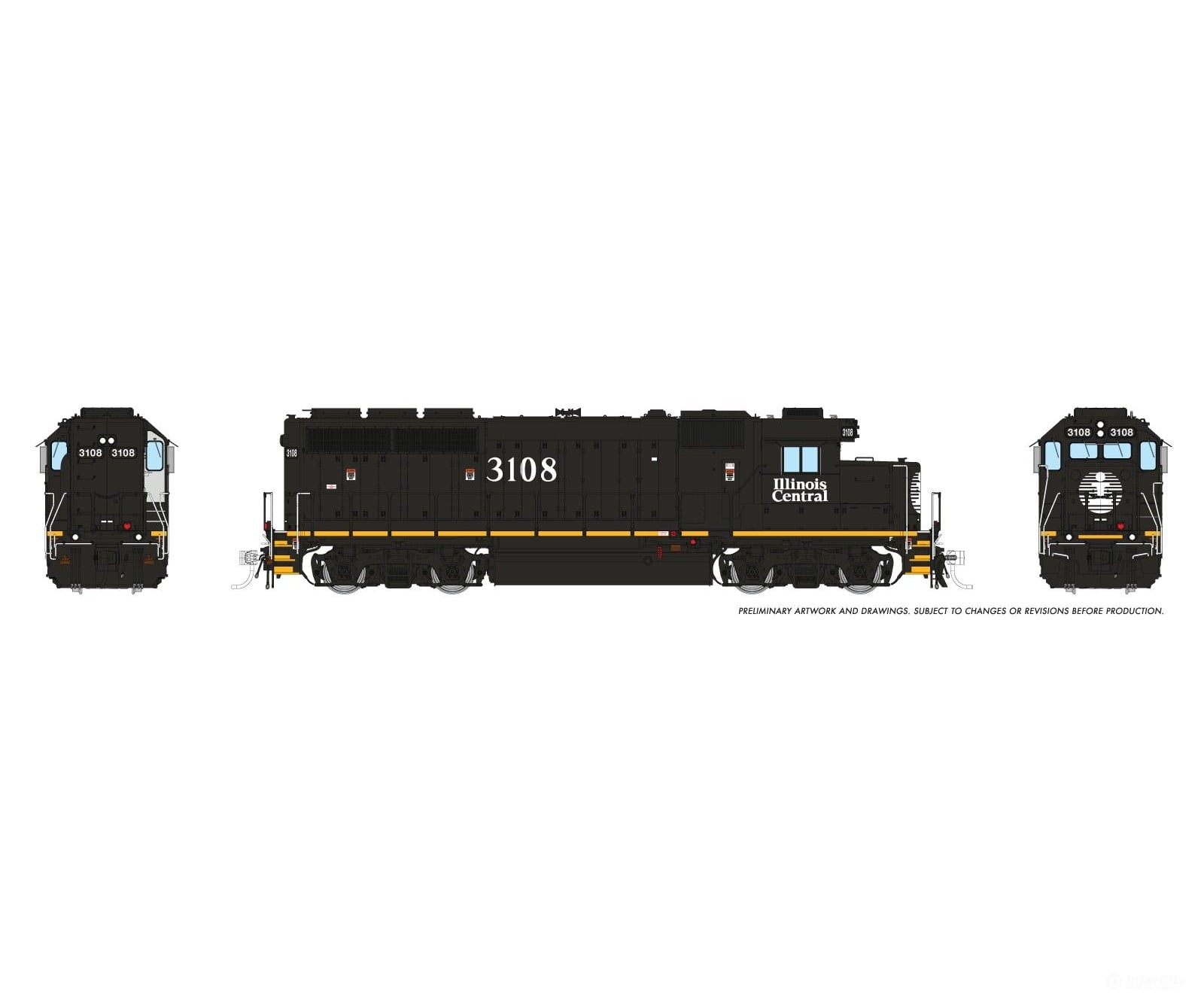 Rapido 040552 HO EMD GP40R (DC/DCC/Sound): Illinois Central - Black Scheme: #3108 Locomotives