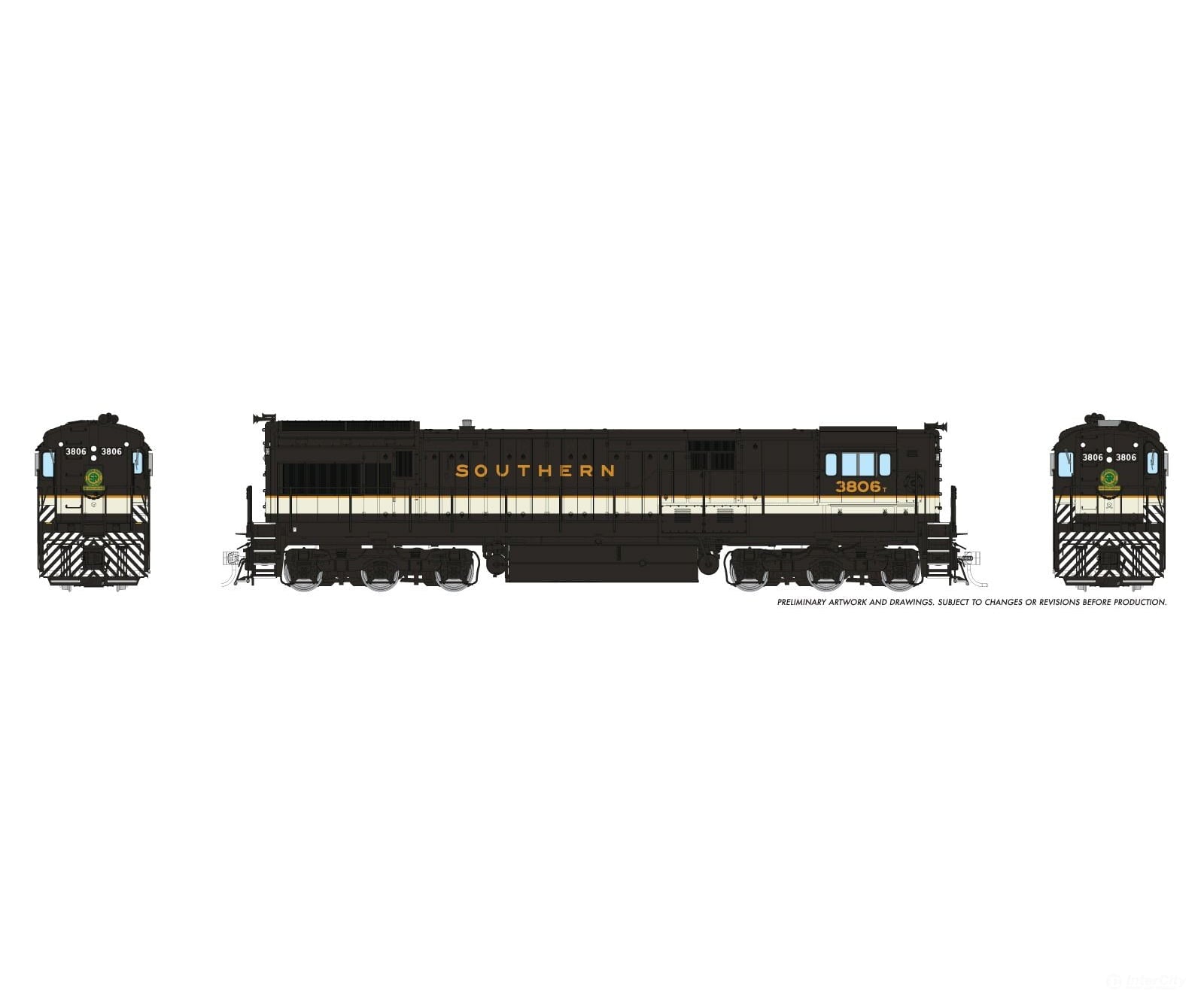Rapido 043021 HO GE U33C (DC/Silent): Southern - Tuxedo Scheme: #3807 Locomotives