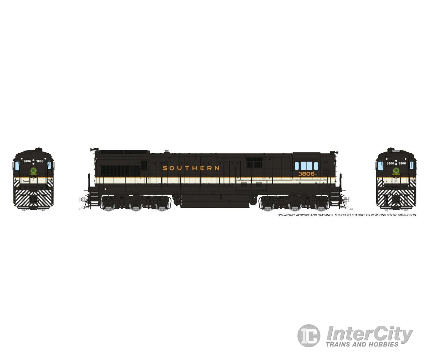 Rapido 043022 HO GE U33C (DC/Silent): Southern - Tuxedo Scheme: #3809 Locomotives