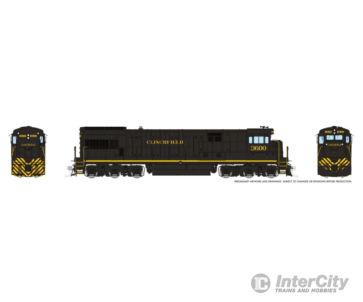Rapido 043106 HO GE U36C (DC/Silent): Clinchfield - Black Scheme: #3603 Locomotives