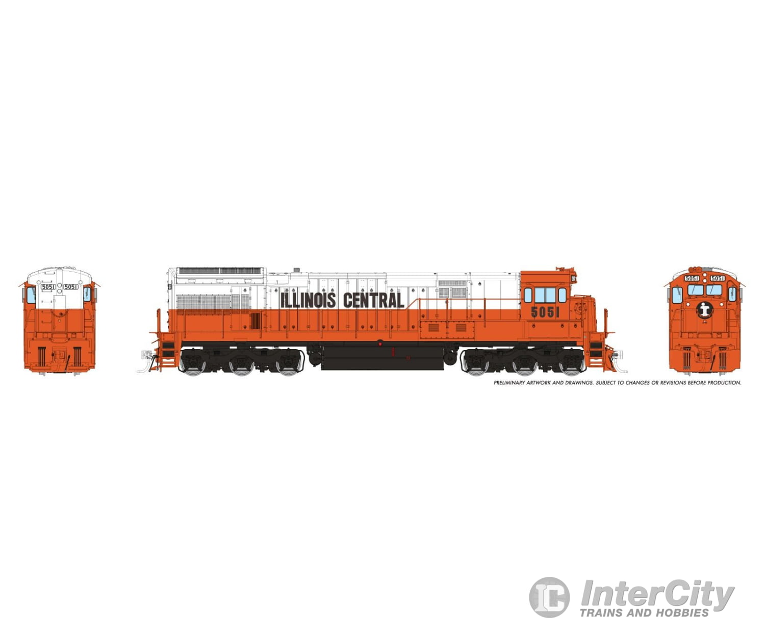 Rapido 043511 HO GE U33C w/ fairing (DC/DCC/Sound): Illinois Central - Orange & White: #5054 Locomotives