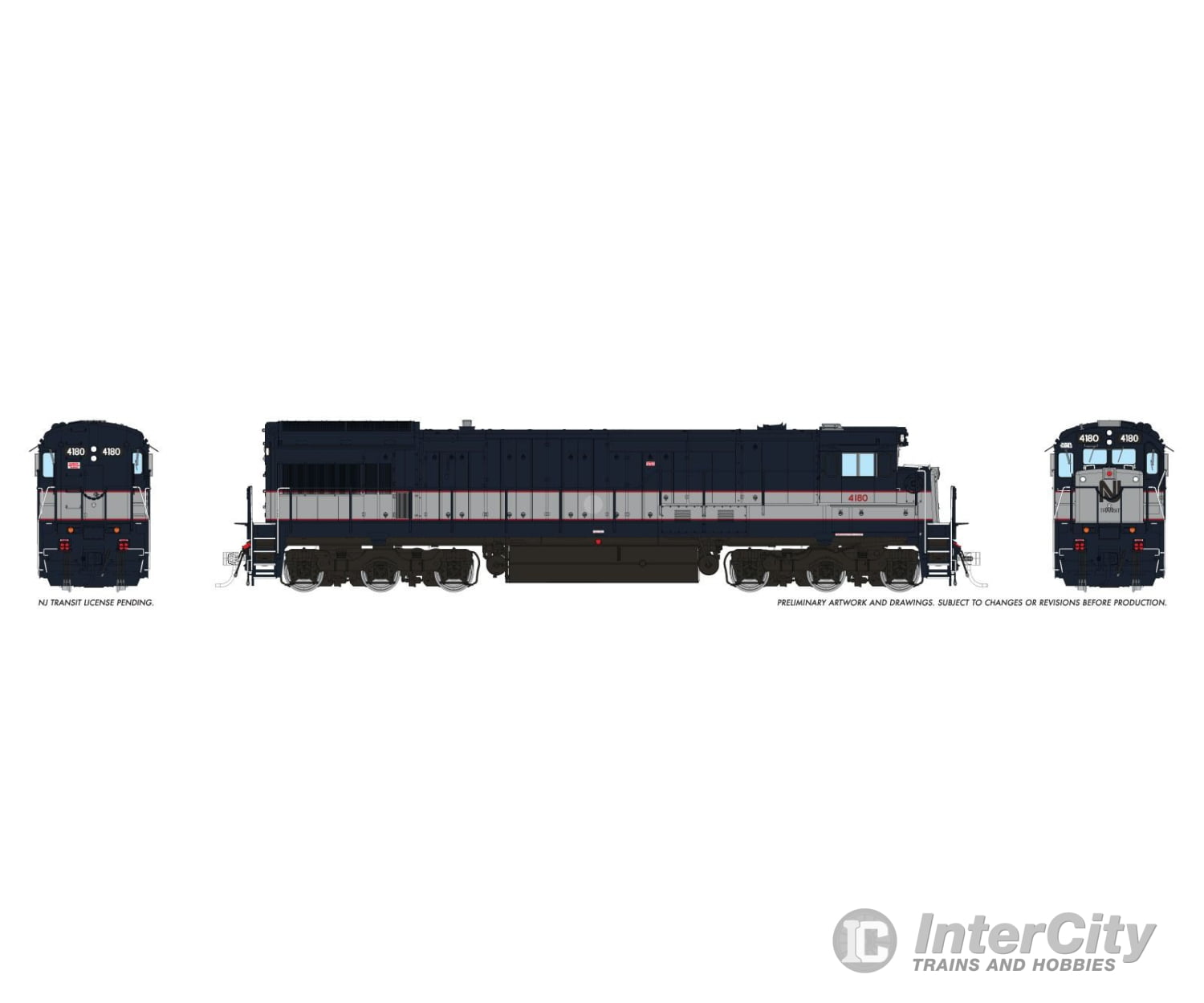 Rapido 043615 HO GE U34CH (DC/DCC/Sound): NJ TRANSIT - Bluebird w/ Nose Logo: #4180 Locomotives