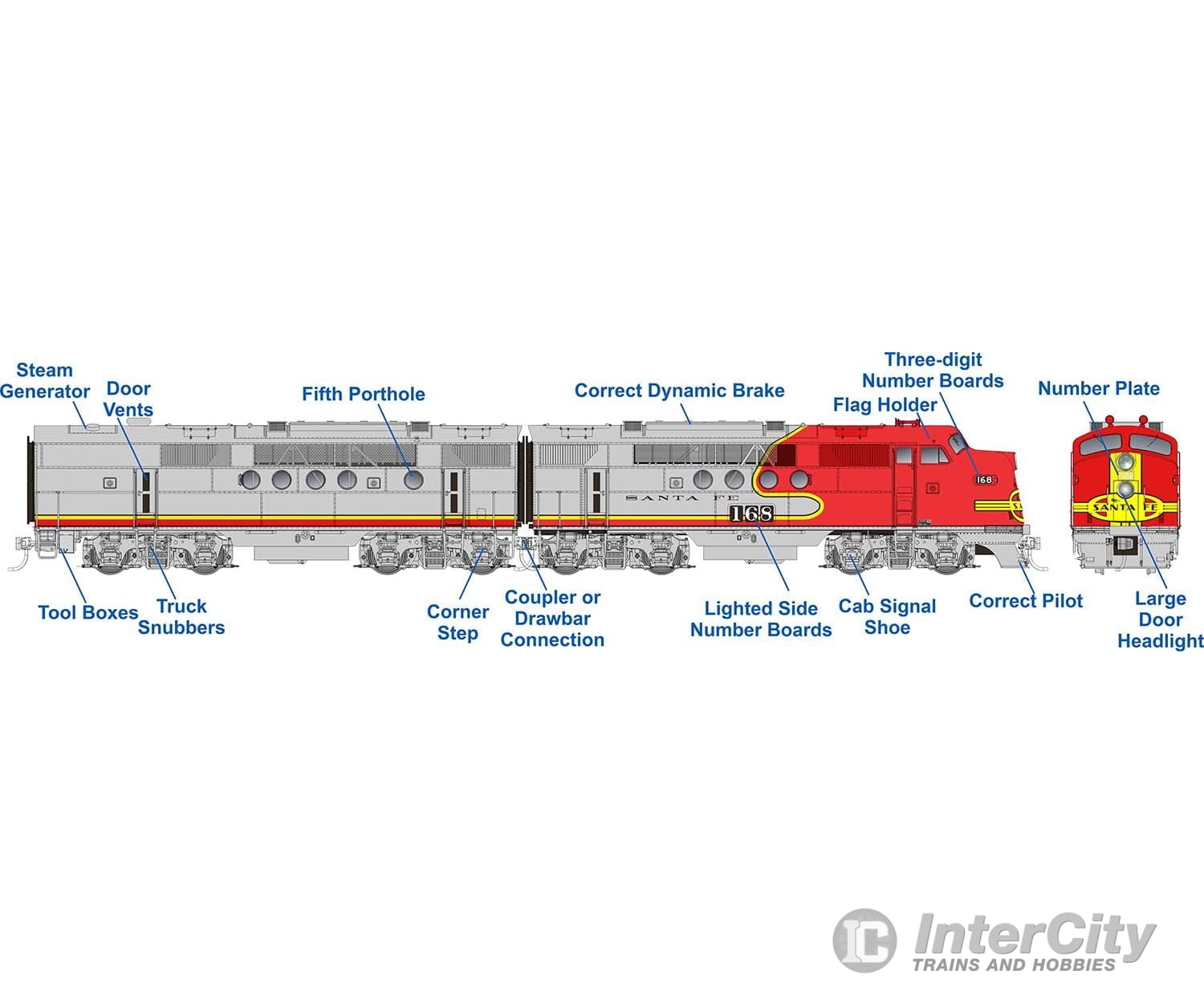 Rapido 053003 Ho Emd Ft A+B (Dc/Silent): At&Sf - Passenger Scheme: #168B + 168C Locomotives