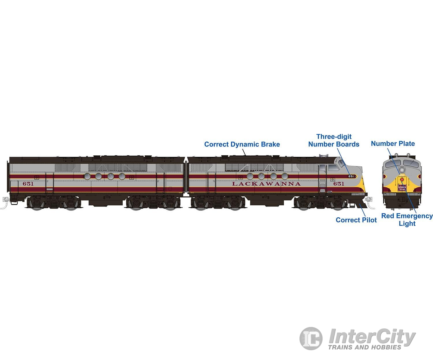 Rapido 053018 Ho Emd Ft A+B (Dc/Silent): Lackawanna - Grey & Maroon: #651A + 651B Locomotives