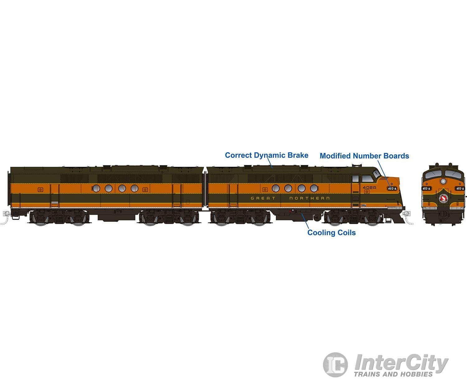 Rapido 053021 Ho Emd Ft A+B (Dc/Silent): Gn - As Delivered Scheme: #402-A + 402-B Locomotives