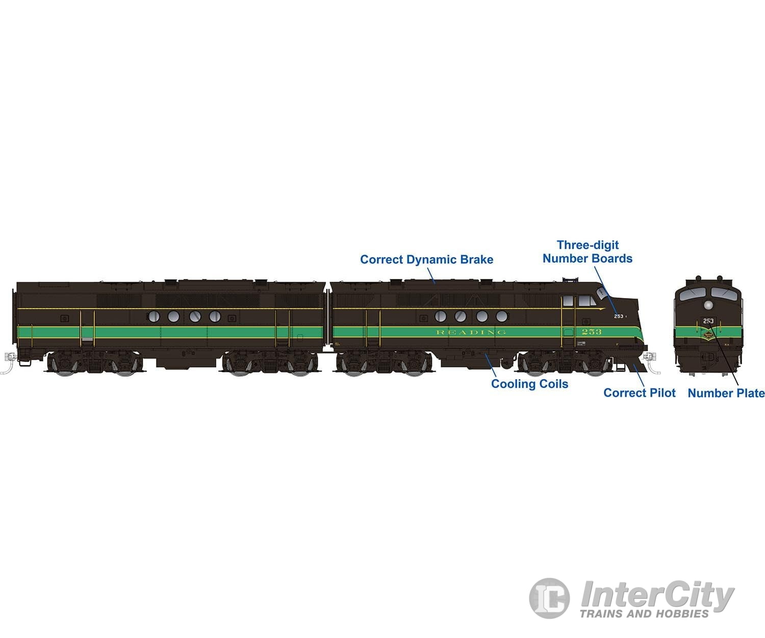 Rapido 053032 Ho Emd Ft A+B (Dc/Silent): Reading - Black & Green: #258A + 258B Locomotives