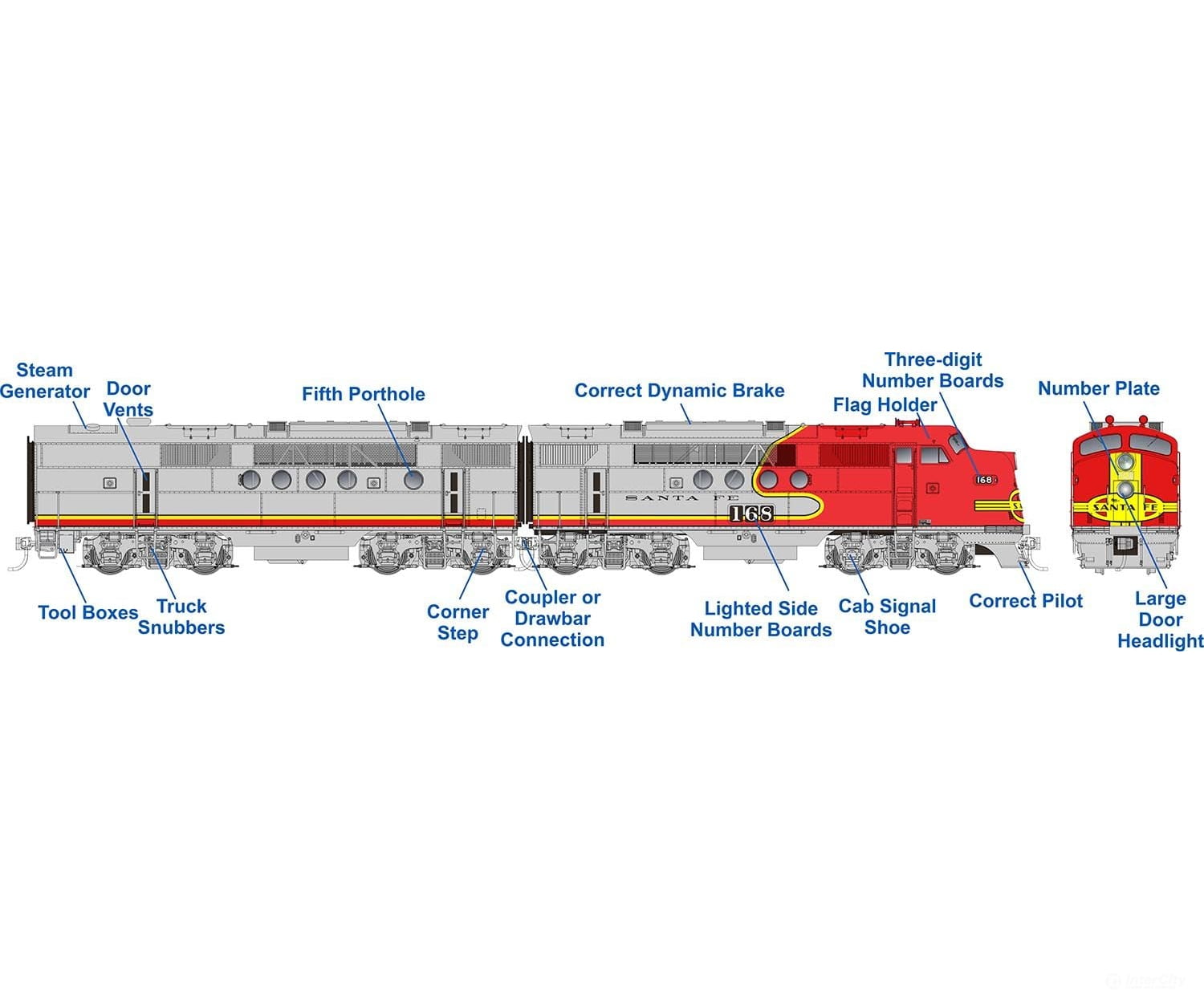 Rapido 053501 Ho Emd Ft A+B (Dc/Dcc/Sound): At&Sf - Passenger Scheme: #158L + 158A Locomotives