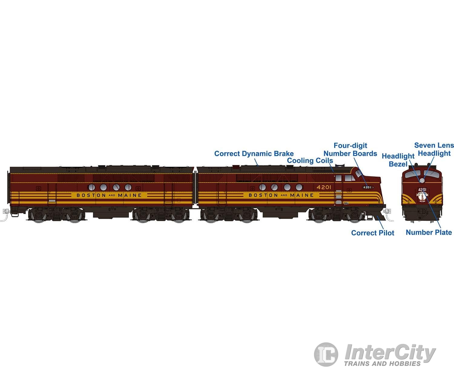 Rapido 053509 Ho Emd Ft A+B (Dc/Dcc/Sound): B&M - Maroon Scheme: #4201A + 4201B Locomotives