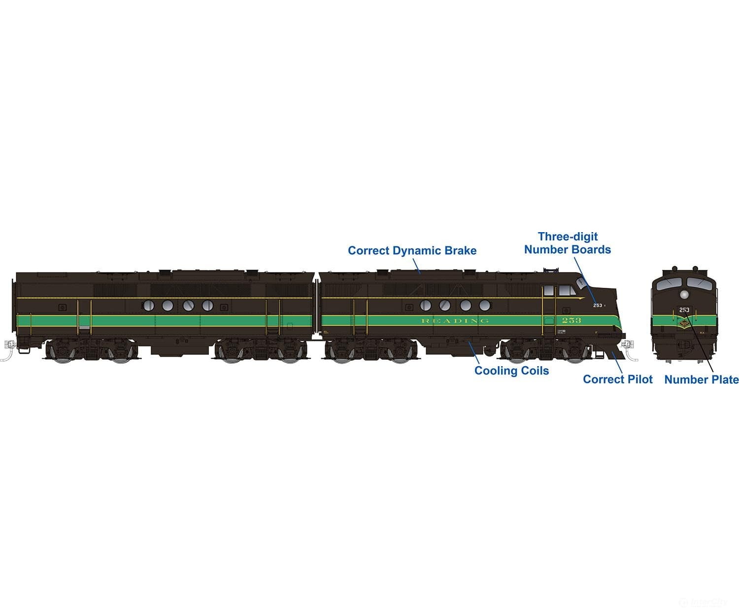 Rapido 053531 Ho Emd Ft A+B (Dc/Dcc/Sound): Reading - Black & Green: #256A + 256B Locomotives
